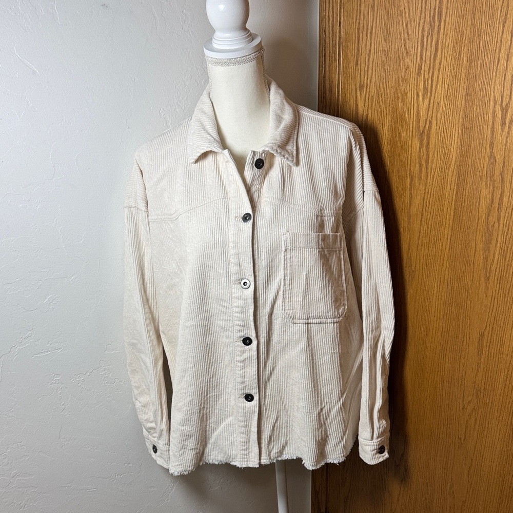 Zara cream 100% cotton corduroy shacket with pockets L